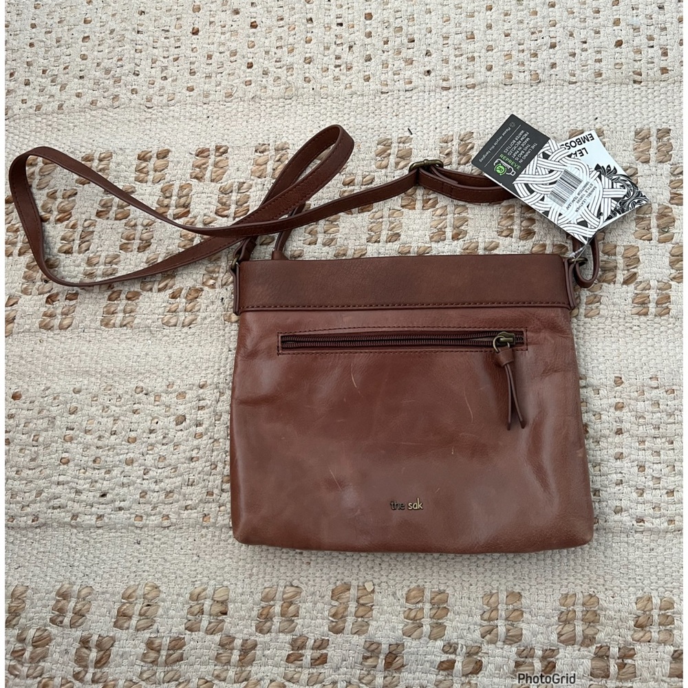 The Sak Sanibel Mini Crossbody Brown Leather Imprinted New With Tags - Picture 3 of 7